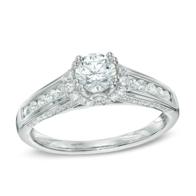 1 CT. T.W. Diamond Collar Engagement Ring in 14K White Gold