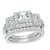 Thumbnail Image 1 of Princess-Cut Lab-Created White Sapphire Three Stone Frame Fashion Ring Set in Sterling Silver