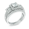 Thumbnail Image 2 of Princess-Cut Lab-Created White Sapphire Three Stone Frame Fashion Ring Set in Sterling Silver