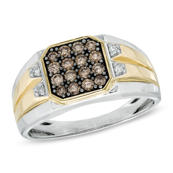 Men's 1/2 CT. T.w. Enhanced Champagne and White Diamond Ring in 10K Two-Tone Gold