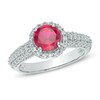 Thumbnail Image 1 of 7.0mm Lab-Created Ruby and White Sapphire Vintage-Style Frame Ring in 10K White Gold