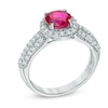 Thumbnail Image 1 of 7.0mm Lab-Created Ruby and White Sapphire Vintage-Style Frame Ring in 10K White Gold