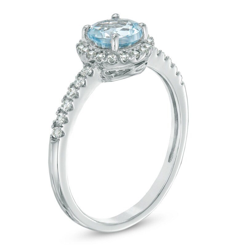 6.0mm Aquamarine and Lab-Created White Sapphire Frame Ring in 10K White Gold