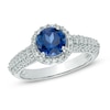 Thumbnail Image 1 of 7.0mm Lab-Created Blue and White Sapphire Vintage-Style Frame Ring in 10K White Gold