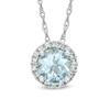 Thumbnail Image 1 of 6.0mm Aquamarine and Lab-Created White Sapphire Frame Pendant in 10K White Gold