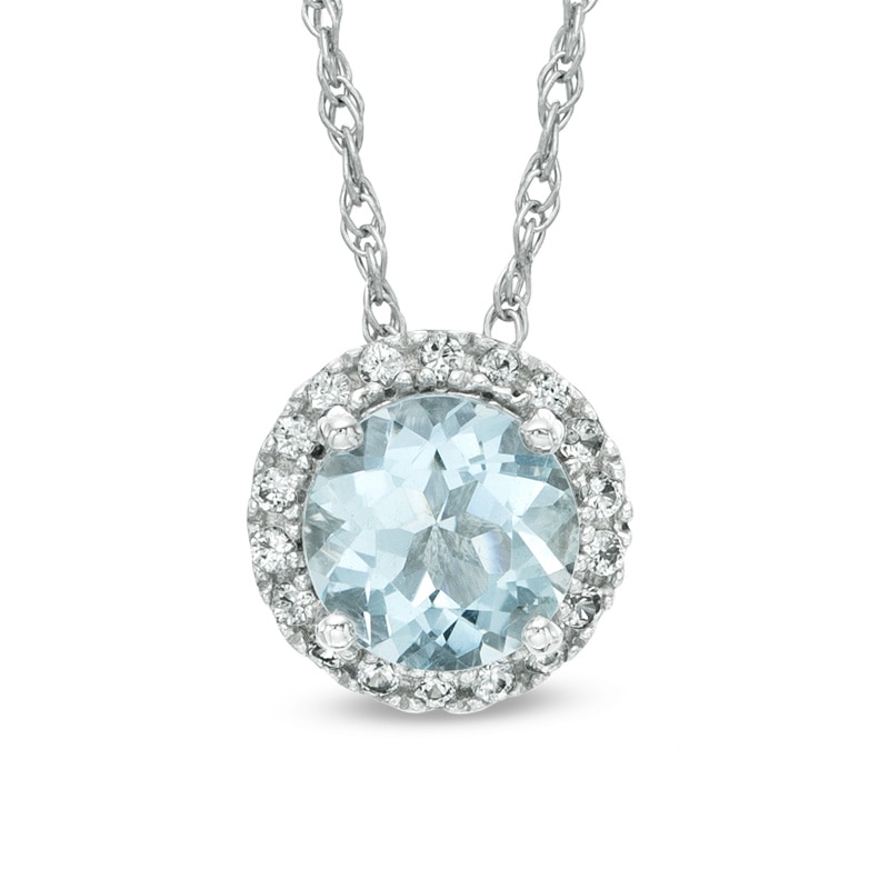 Main Image 1 of 6.0mm Aquamarine and Lab-Created White Sapphire Frame Pendant in 10K White Gold