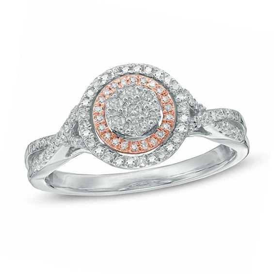 1/3 CT. T.w. Diamond Cluster Double Frame Ring in 10K Two-Tone Gold