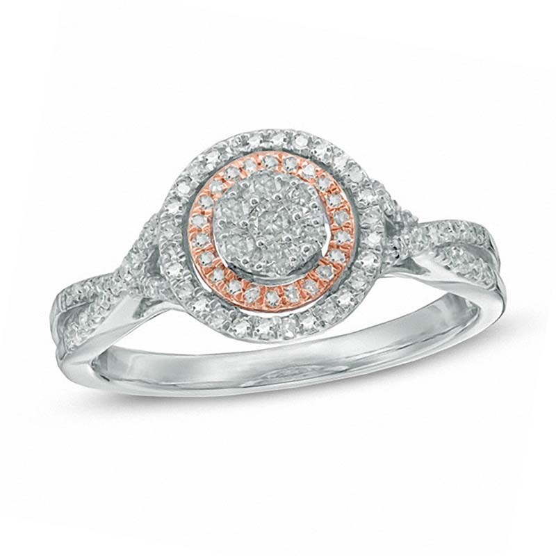 Main Image 1 of 1/3 CT. T.W. Diamond Cluster Double Frame Ring in 10K Two-Tone Gold