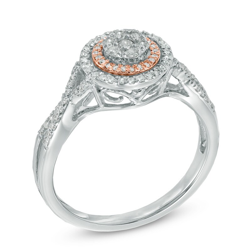 Main Image 2 of 1/3 CT. T.W. Diamond Cluster Double Frame Ring in 10K Two-Tone Gold