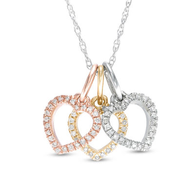Diamond triple heart necklace shemale and female