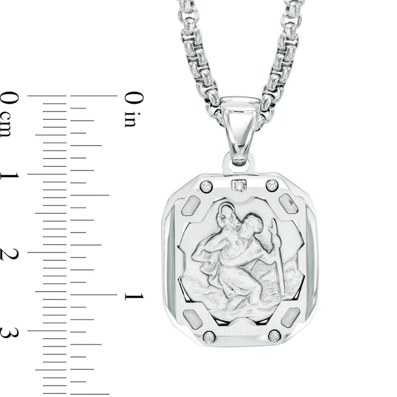 Men's Diamond Accent Saint Christopher Medal Pendant in Stainless Steel - 24"