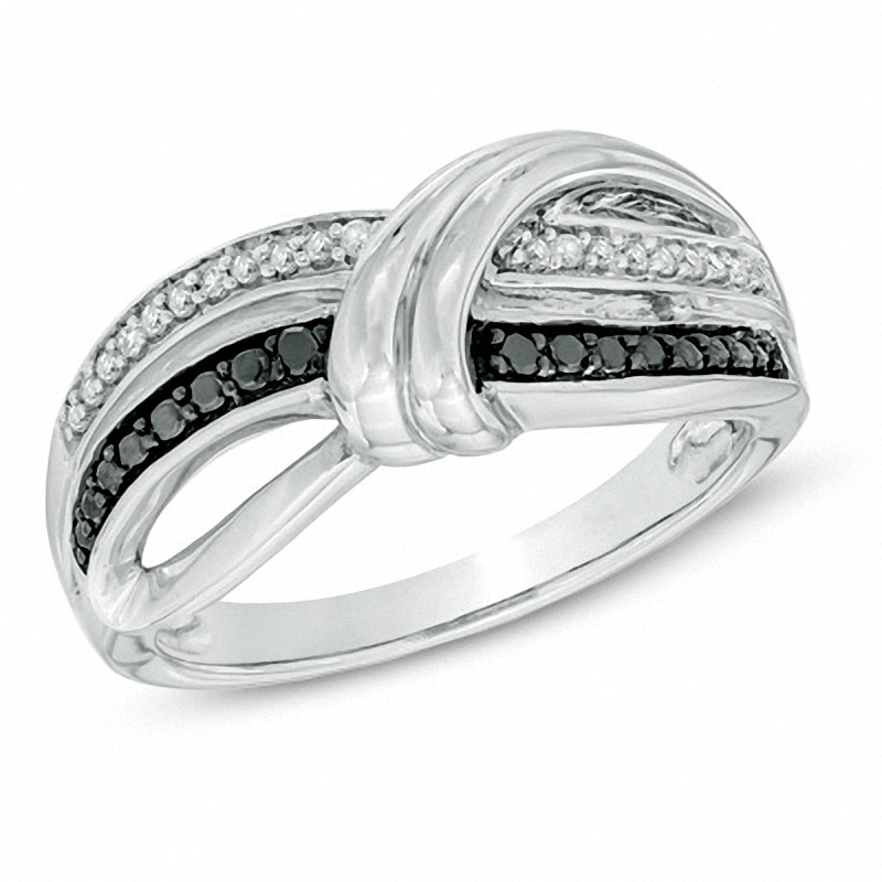 Main Image 1 of 1/10 CT. T.W. Enhanced Black and White Diamond Overlay Ring in Sterling Silver