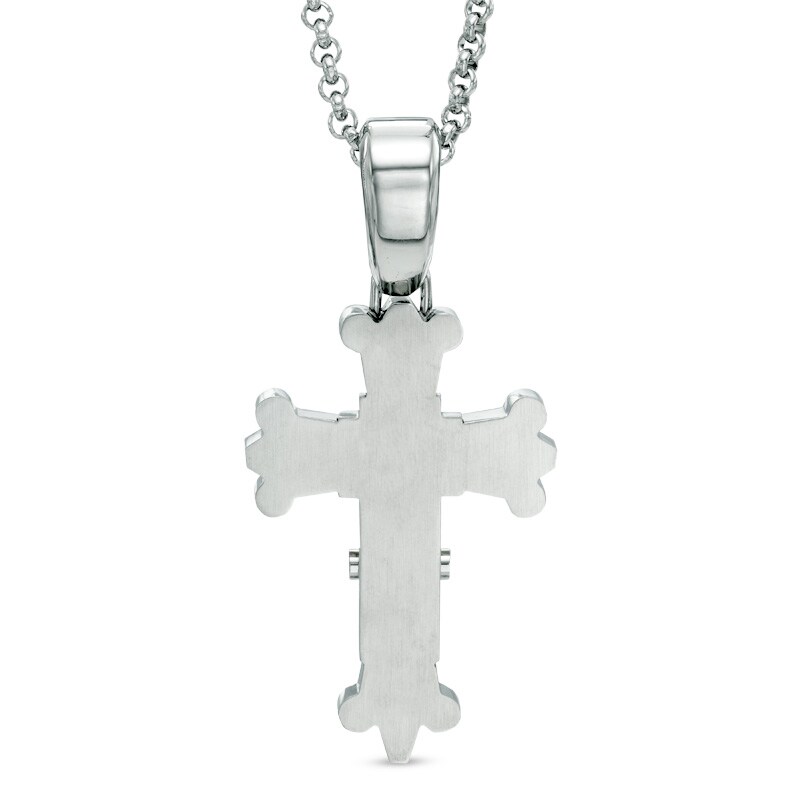 Main Image 2 of Men's Diamond Accent Tribal Cross Pendant in Two-Tone Stainless Steel - 24"