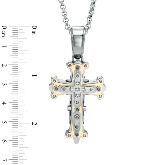 Men's Diamond Accent Tribal Cross Pendant in Two-Tone Stainless Steel - 24"