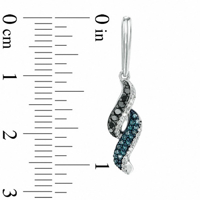 Main Image 2 of 1/3 CT. T.W. Enhanced Black, Blue and White Diamond Double Wave Drop Earrings in Sterling Silver