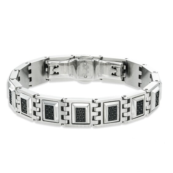 3/8 CT. T.w. Black Diamond Pyramid Bracelet in Stainless Steel - 9.0"