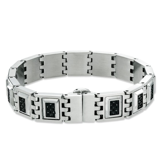 3/8 CT. T.w. Black Diamond Pyramid Bracelet in Stainless Steel - 9.0"