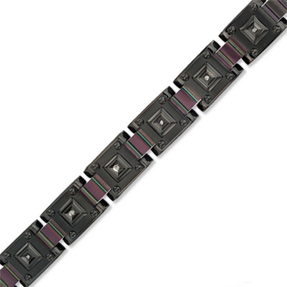 Diamond Accent Box Bracelet in Black IP Stainless Steel - 9.0"