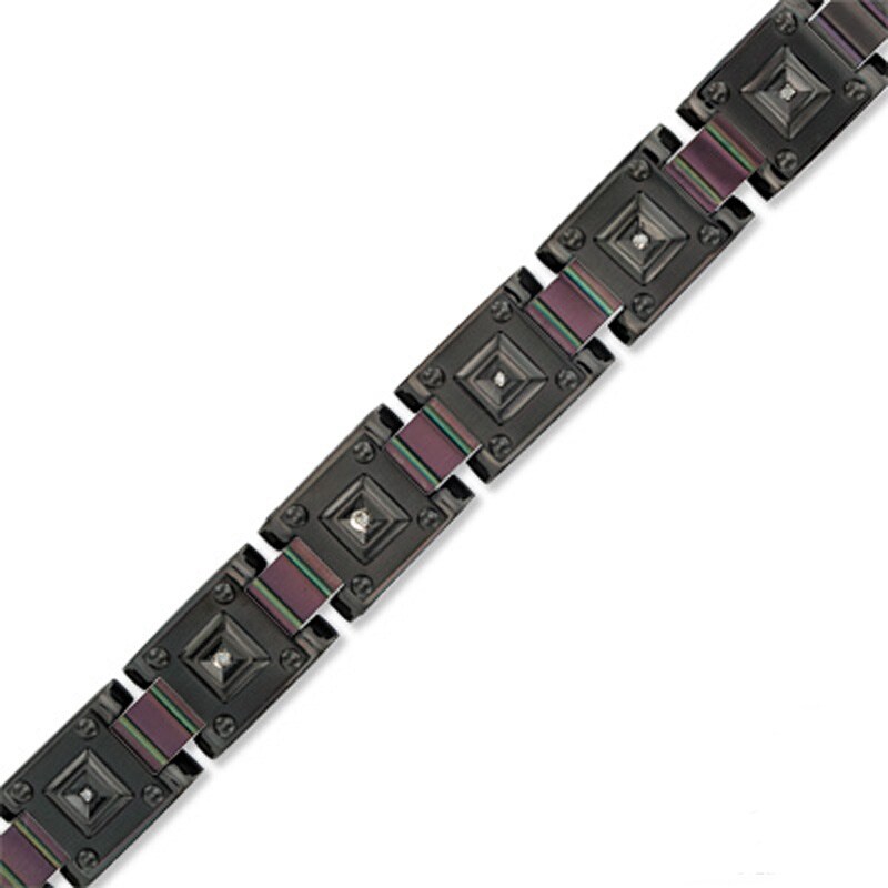 Main Image 1 of Diamond Accent Box Bracelet in Black IP Stainless Steel - 9.0"