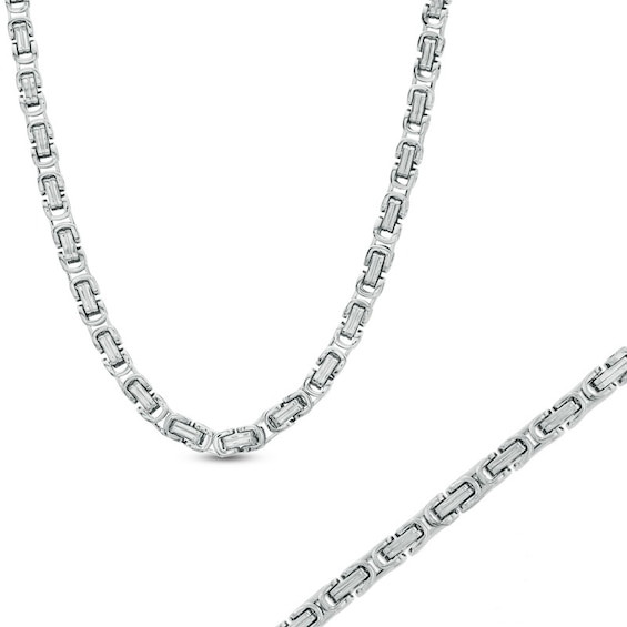 Square Byzantine Bracelet and Necklace Set in Stainless Steel - 24"