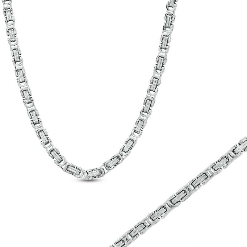 Main Image 1 of Square Byzantine Bracelet and Necklace Set in Stainless Steel - 24"