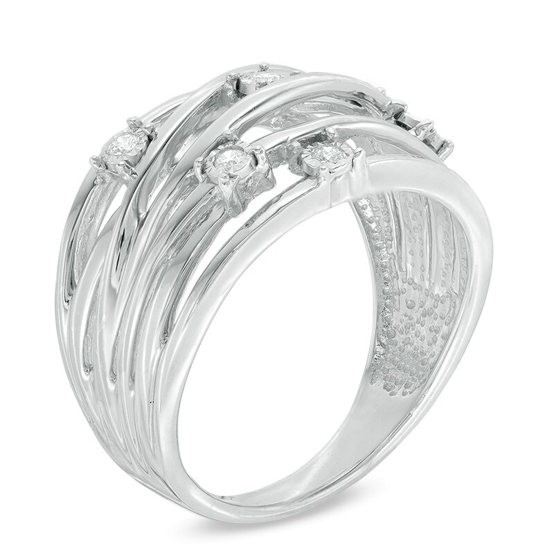 Main Image 2 of 1/10 CT. T.W. Diamond Layered Orbit Ring in Sterling Silver