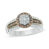 Thumbnail Image 1 of 7/8 CT. T.W. Champagne and White Diamond Cluster Frame Engagement Ring in 14K Two-Tone Gold