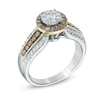 Thumbnail Image 2 of 7/8 CT. T.W. Champagne and White Diamond Cluster Frame Engagement Ring in 14K Two-Tone Gold