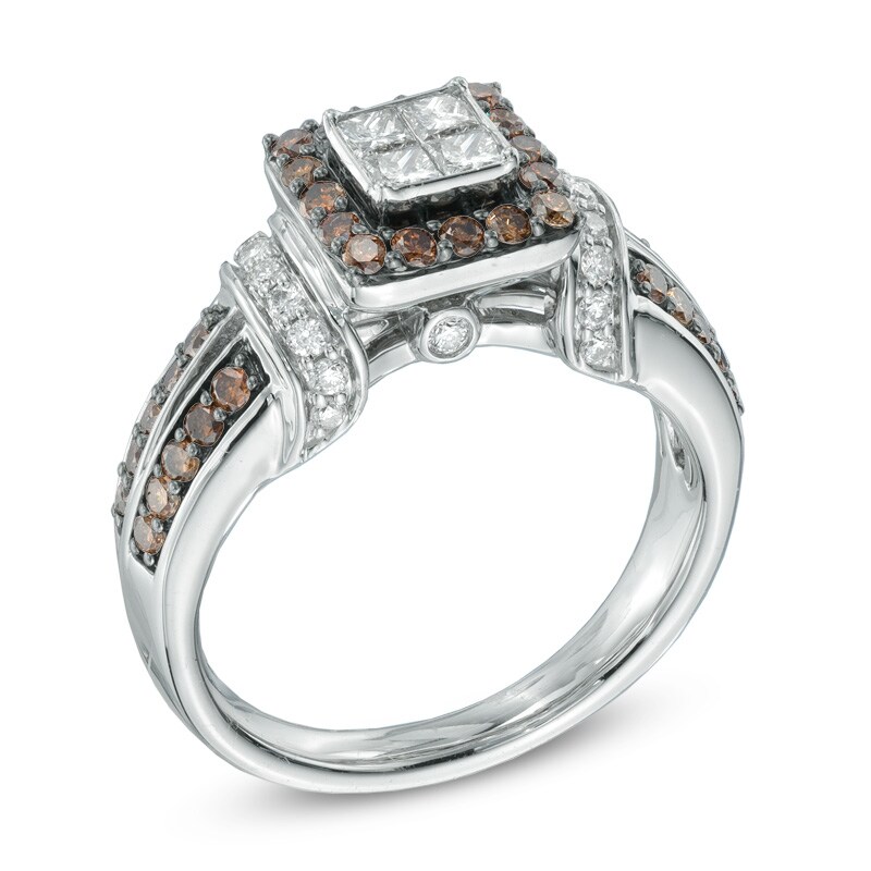Main Image 2 of 1 CT. T.W. Champagne and White Diamond Frame Collar Ring in 14K White Gold