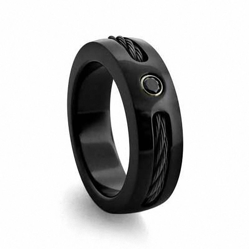 Anium Rings Zales Midnight Cable By Edward Mirell Men S 7 0mm Black Anium Wedding Band With Spinel