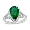 Thumbnail Image 1 of Pear-Shaped Lab-Created Emerald and White Sapphire Buckle Ring in Sterling Silver with Diamond Accents