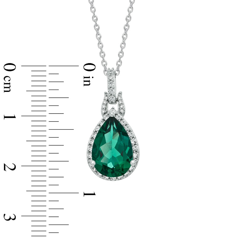Main Image 2 of Pear-Shaped Lab-Created Emerald and White Sapphire Buckle Pendant in Sterling Silver with Diamond Accents