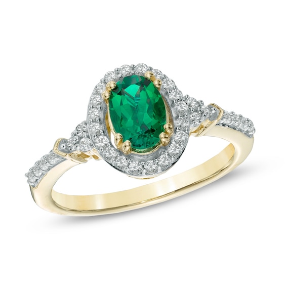 Oval Lab-Created Emerald and White Sapphire Frame Ring in 10K Gold