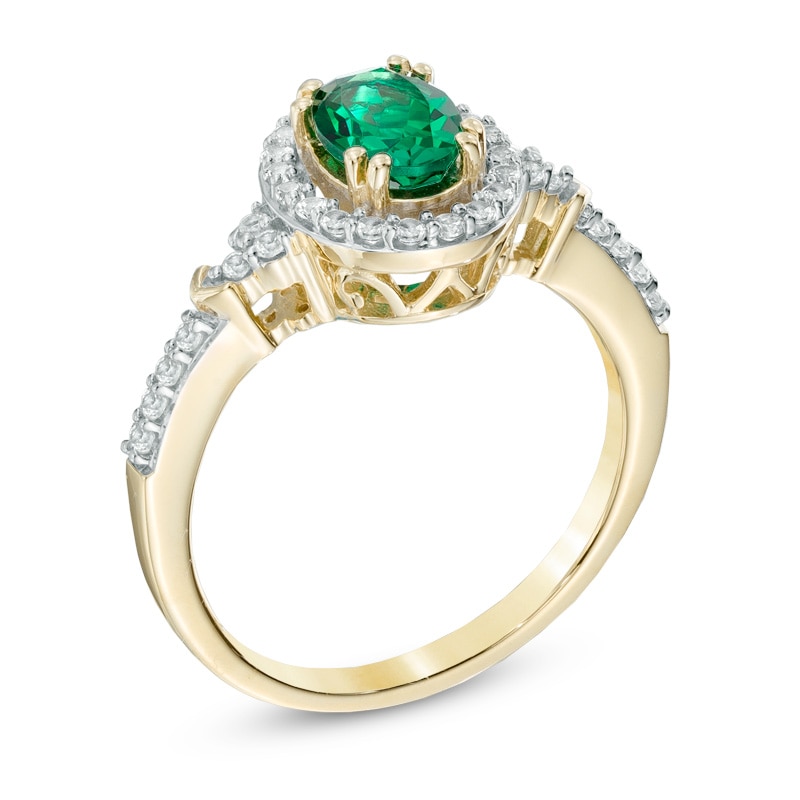 Main Image 2 of Oval Lab-Created Emerald and White Sapphire Frame Ring in 10K Gold