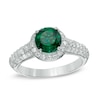 Thumbnail Image 0 of 7.0mm Lab-Created Emerald and White Sapphire Vintage-Style Frame Ring in 10K White Gold