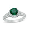 Thumbnail Image 1 of 7.0mm Lab-Created Emerald and White Sapphire Vintage-Style Frame Ring in 10K White Gold