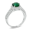Thumbnail Image 1 of 7.0mm Lab-Created Emerald and White Sapphire Vintage-Style Frame Ring in 10K White Gold