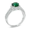 Thumbnail Image 1 of 7.0mm Lab-Created Emerald and White Sapphire Vintage-Style Frame Ring in 10K White Gold