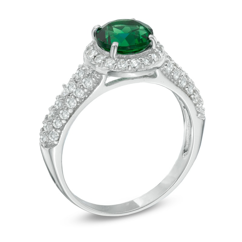 7.0mm Lab-Created Emerald and White Sapphire Vintage-Style Frame Ring in 10K White Gold