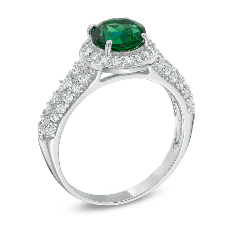 Main Image 2 of 7.0mm Lab-Created Emerald and White Sapphire Vintage-Style Frame Ring in 10K White Gold