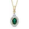 Thumbnail Image 1 of Oval Lab-Created Emerald and White Sapphire Frame Pendant in 10K Gold