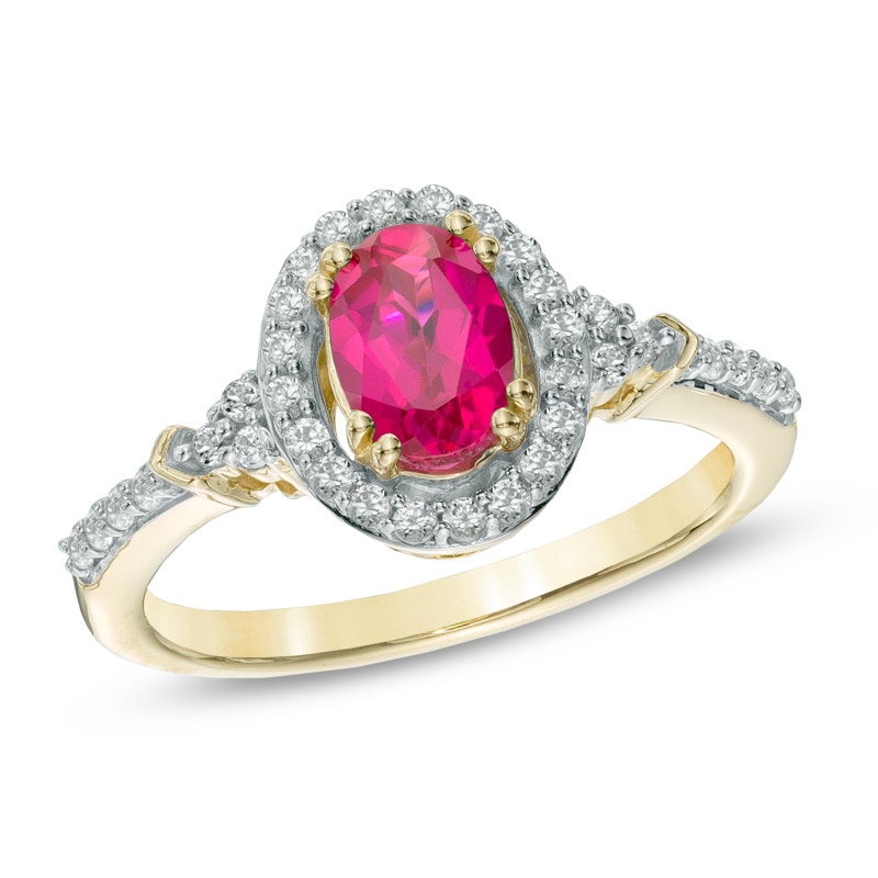 Oval Lab-Created Ruby and White Sapphire Frame Ring in 10K Gold | Zales