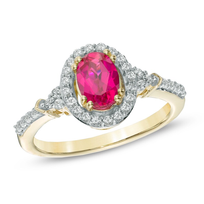 Oval Lab-Created Ruby and White Sapphire Frame Ring in 10K Gold