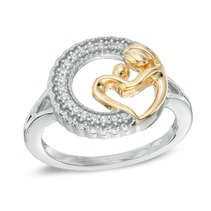 1/10 CT. T.W. Diamond Motherly Love Circle Ring in Sterling Silver and 14K Gold Plate