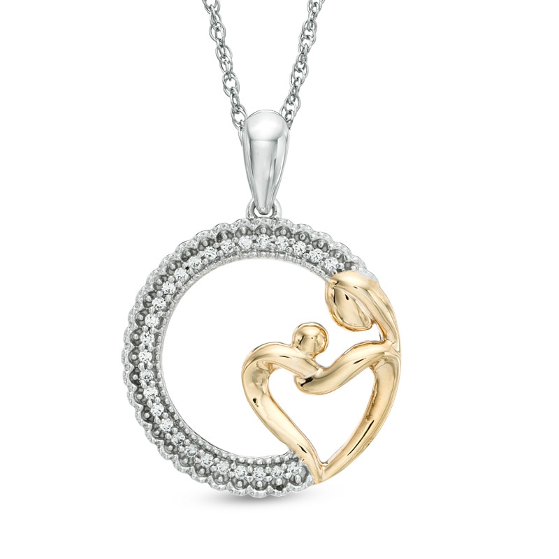 1/10 CT. T.W. Diamond Motherly Love Circle Pendant in Sterling Silver and 14K Gold Plate
