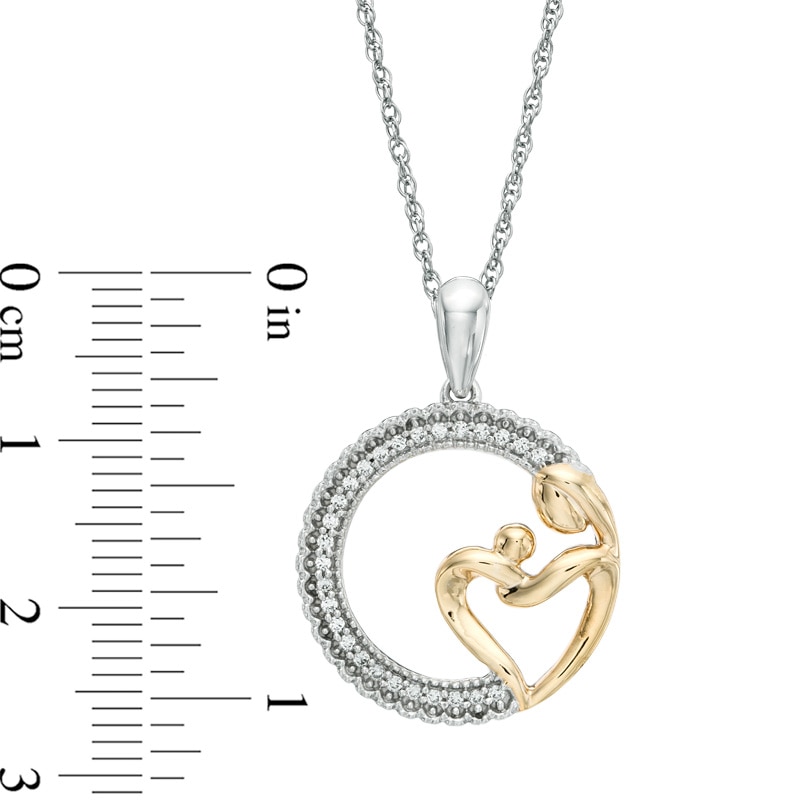 1/10 CT. T.W. Diamond Motherly Love Circle Pendant in Sterling Silver and 14K Gold Plate