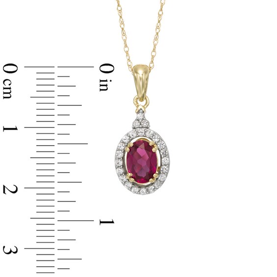 Oval Lab-Created Ruby and White Sapphire Frame Pendant in 10K Gold
