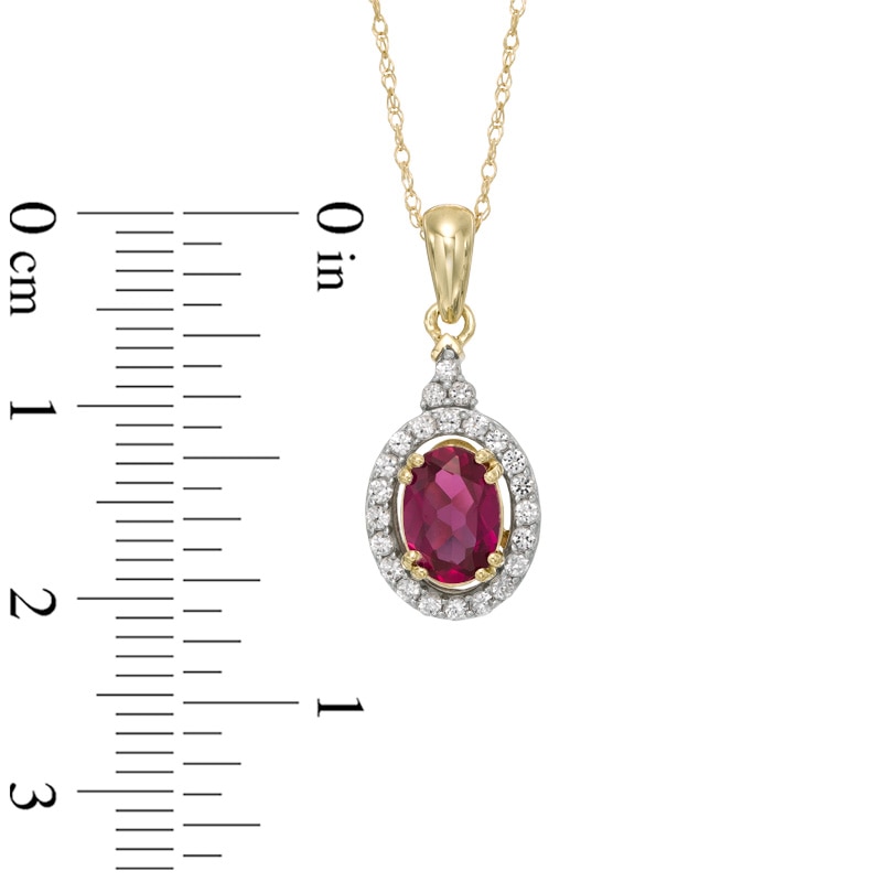 Main Image 2 of Oval Lab-Created Ruby and White Sapphire Frame Pendant in 10K Gold