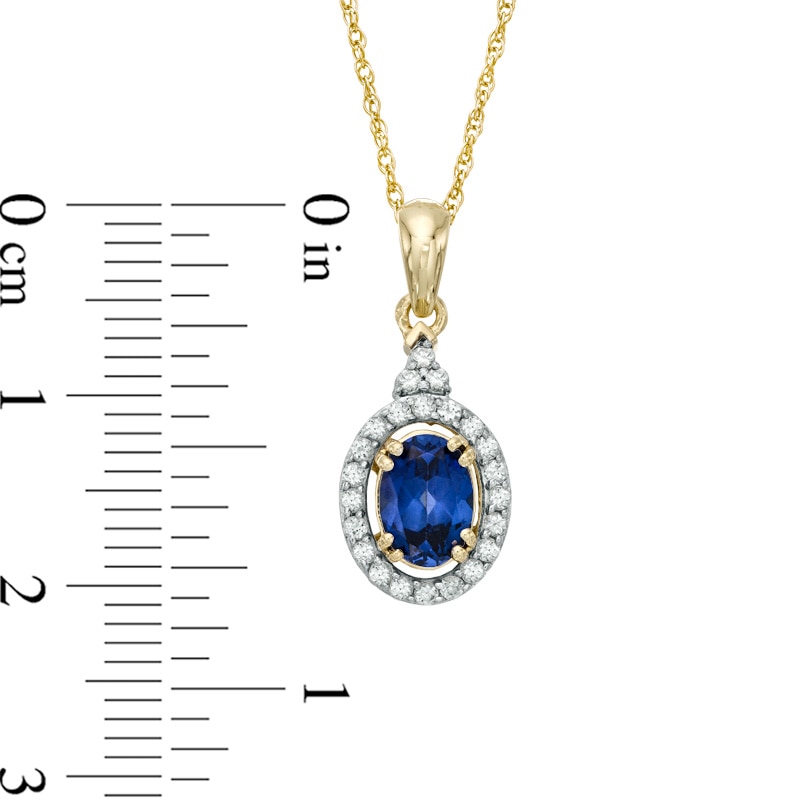 Oval Lab-Created Ceylon and White Sapphire Frame Pendant in 10K Gold