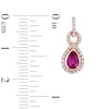 Thumbnail Image 2 of Pear-Shaped Lab-Created Ruby and Diamond Accent Frame Loop Earrings in 10K Rose Gold